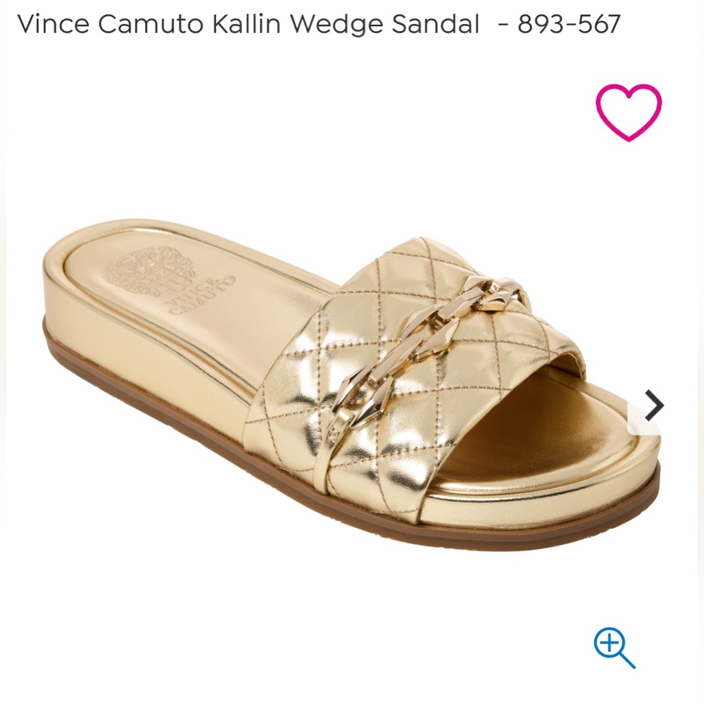 Vince Camuto Kallin Wedge Sandals Gold Egyptian NWT Slides HSN Metallic - Picture 8 of 10